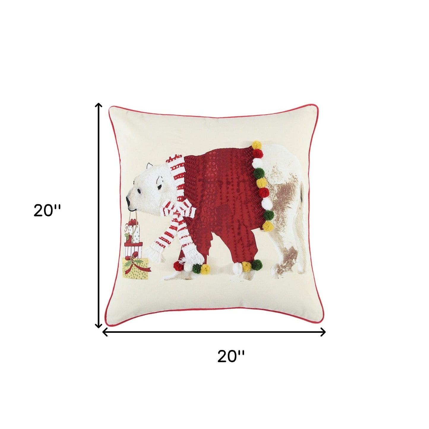 Red Polar Bear Dimensional Throw Pillow
