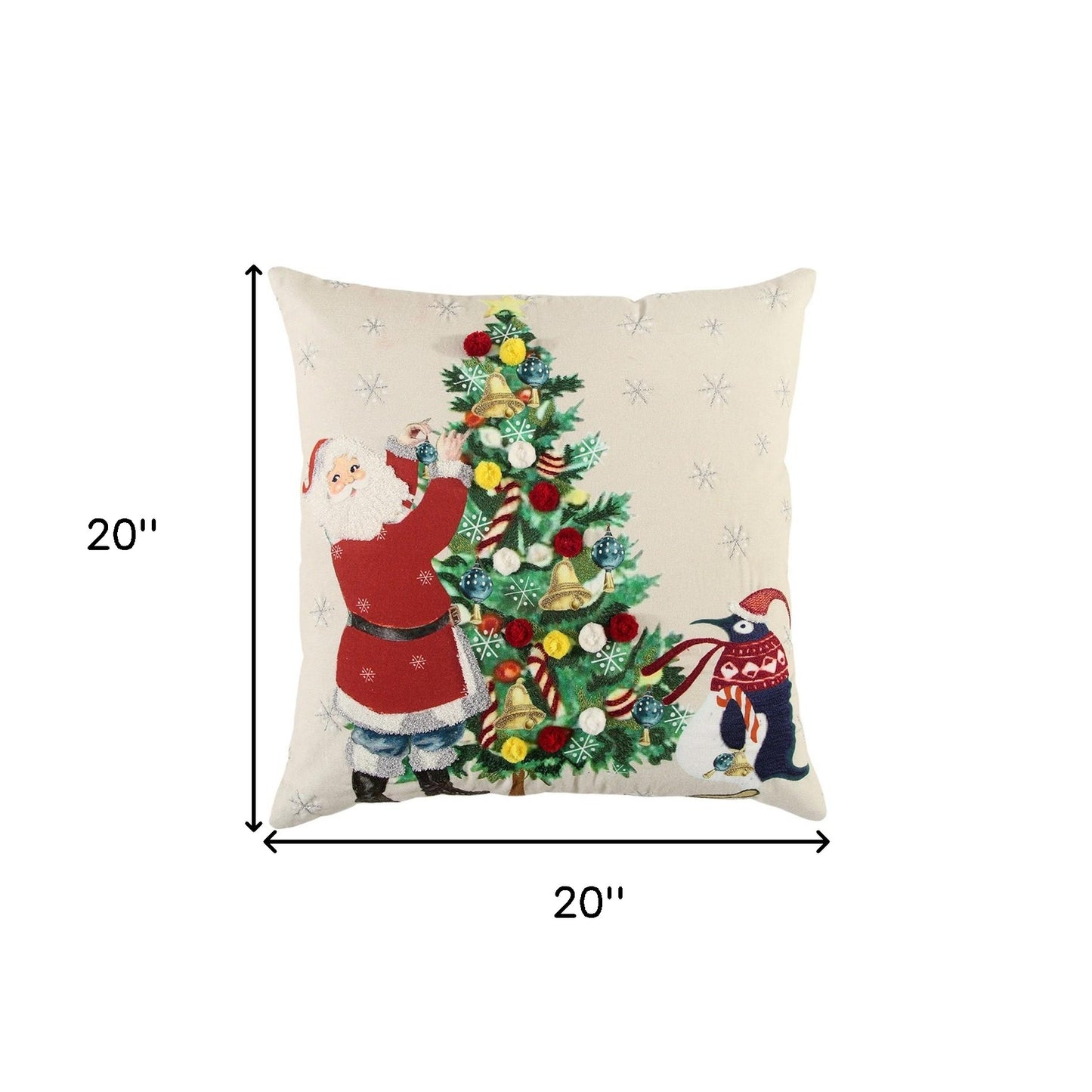 Ivory Vintage Santa and Penguin Christmas Throw Pillow