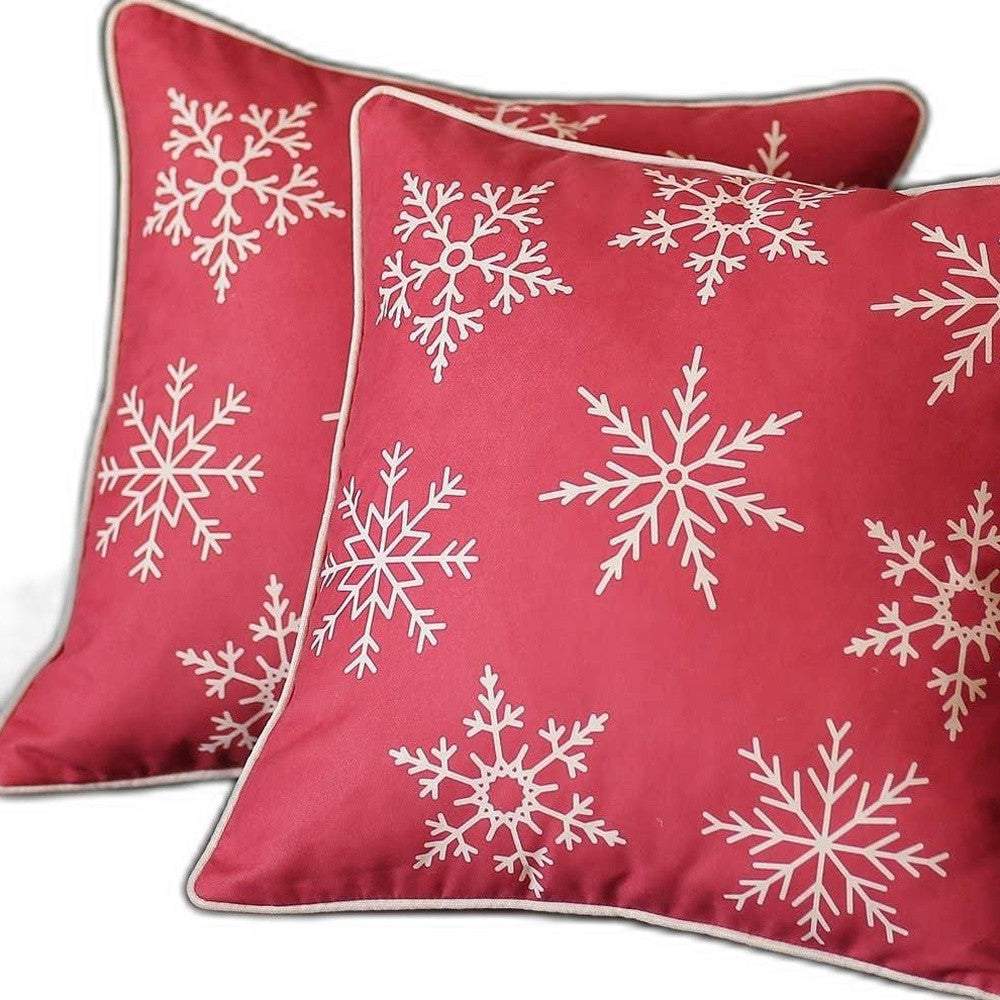 Set of 2 Red and White Snowflakes Throw Pillows