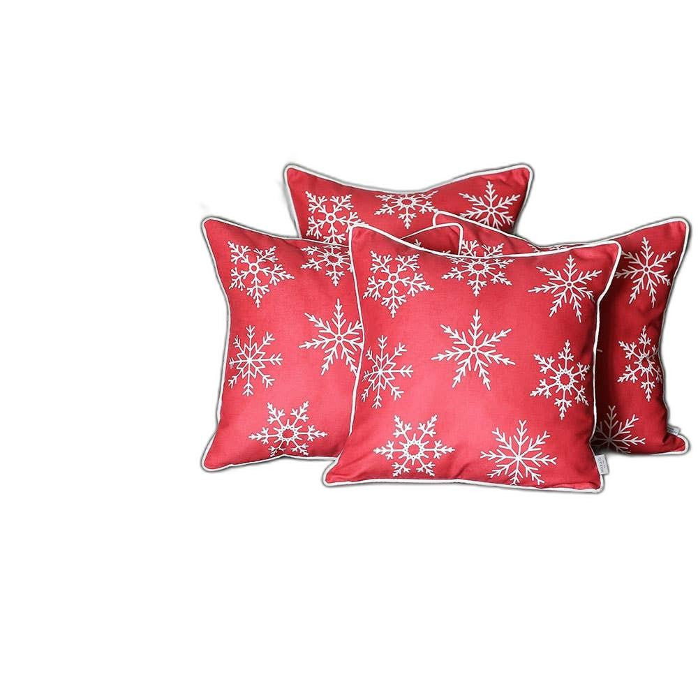 Set of 4 Red and White Snowflakes Throw Pillows