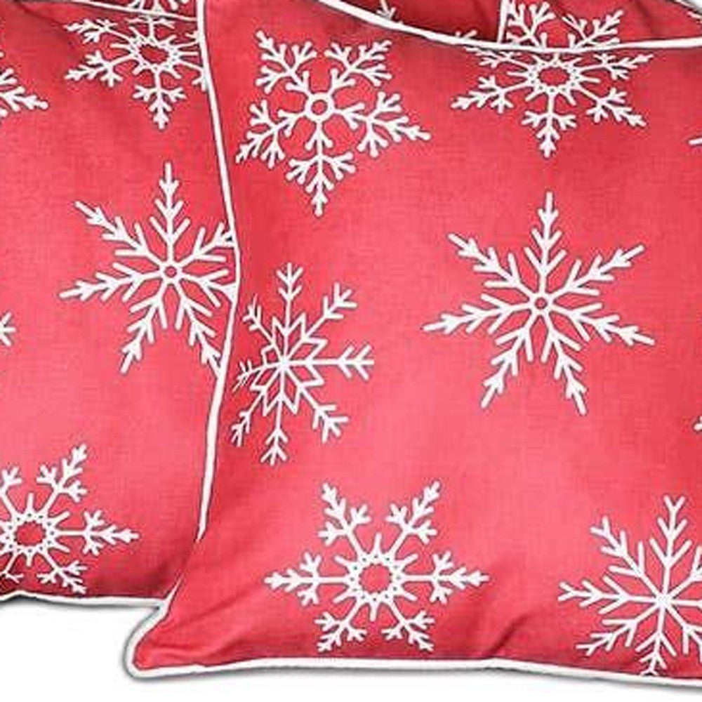 Set of 4 Red and White Snowflakes Throw Pillows