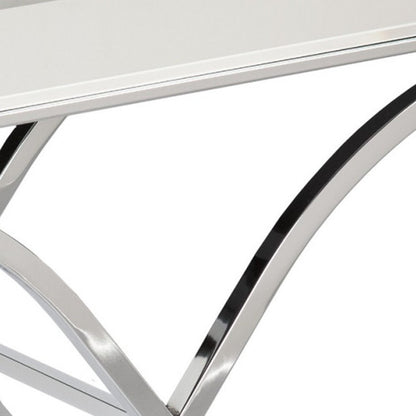 42" Silver Mirrored Glass Cross Leg Console Table