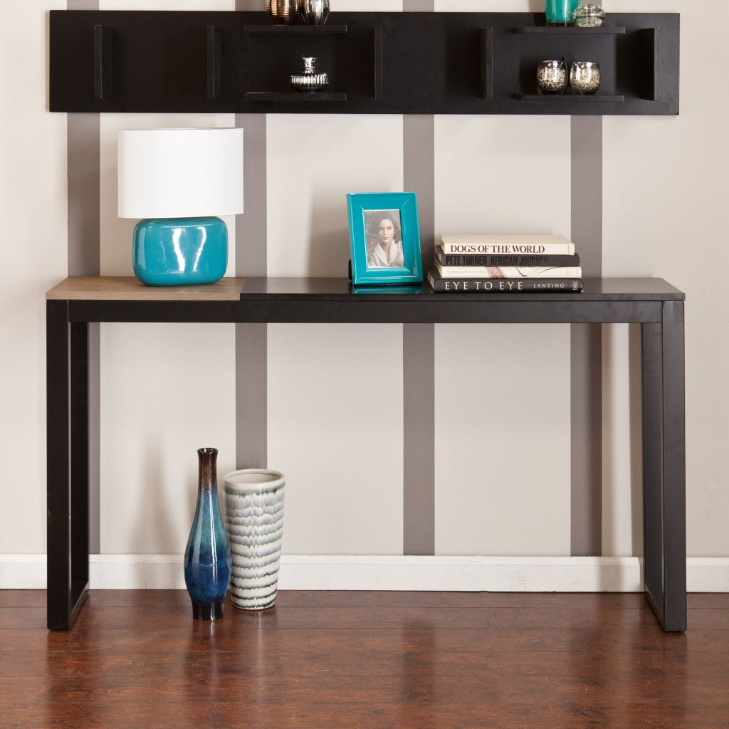 56" Natural and Black and Black Sled Console Table