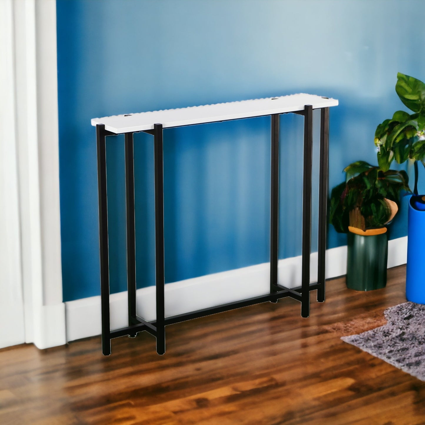 36" White and Black Frame Console Table