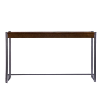54" Dark Brown and Gunmetal Wood and Metal Sled Console Table