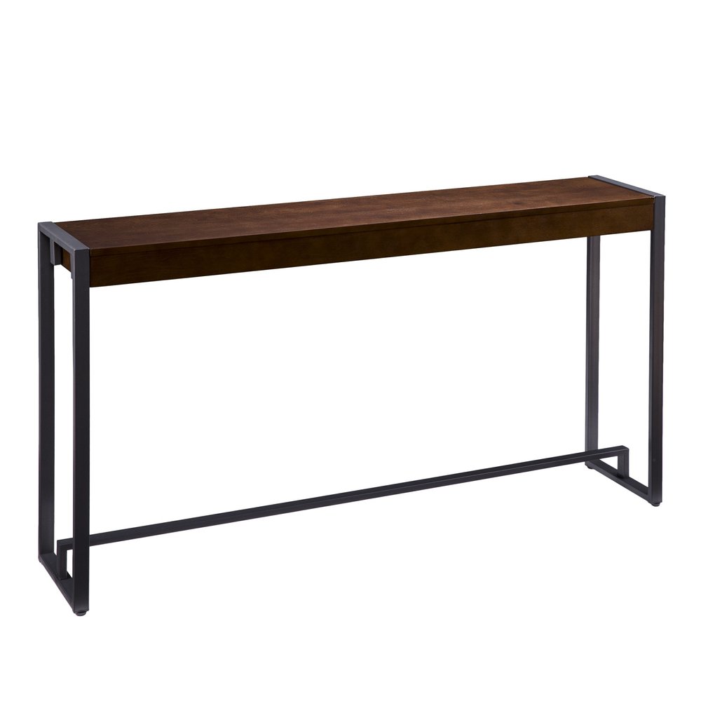 54" Dark Brown and Gunmetal Wood and Metal Sled Console Table