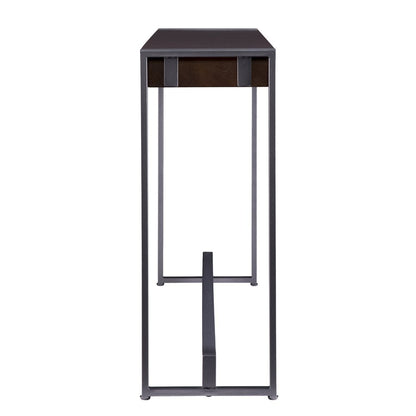 54" Dark Brown and Gunmetal Wood and Metal Sled Console Table
