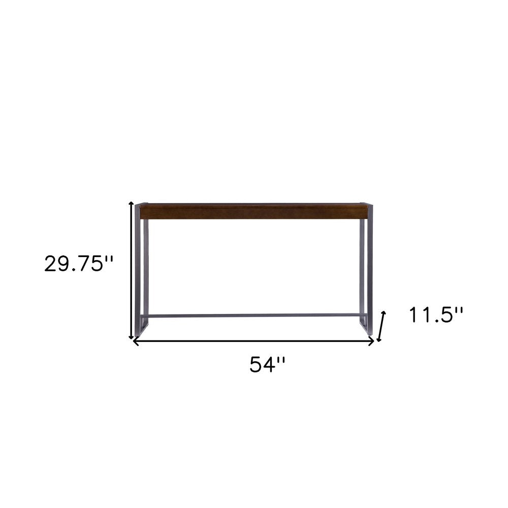 54" Dark Brown and Gunmetal Wood and Metal Sled Console Table
