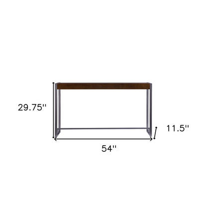 54" Dark Brown and Gunmetal Wood and Metal Sled Console Table