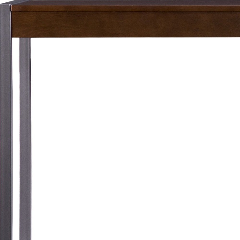 54" Dark Brown and Gunmetal Wood and Metal Sled Console Table
