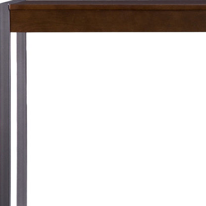54" Dark Brown and Gunmetal Wood and Metal Sled Console Table