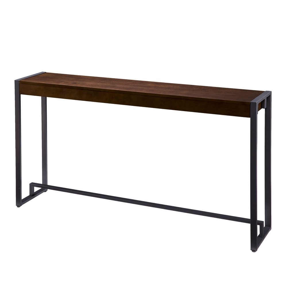 54" Dark Brown and Gunmetal Wood and Metal Sled Console Table