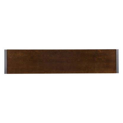 54" Dark Brown and Gunmetal Wood and Metal Sled Console Table