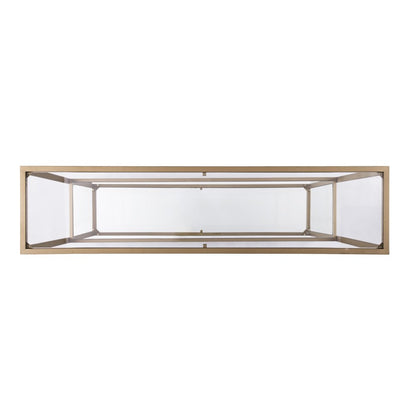 52" Clear and Gold Glass Mirrored Sled Console Table With Shelves