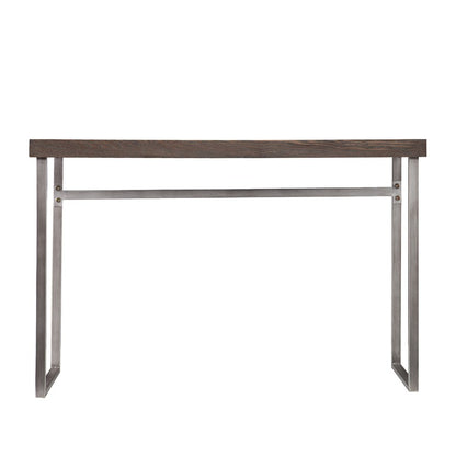 46" Gray Brown and Silver Wood and Metal Distressed Sled Console Table