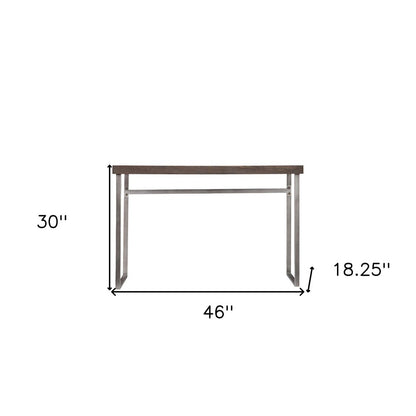 46" Gray Brown and Silver Wood and Metal Distressed Sled Console Table