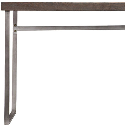 46" Gray Brown and Silver Wood and Metal Distressed Sled Console Table