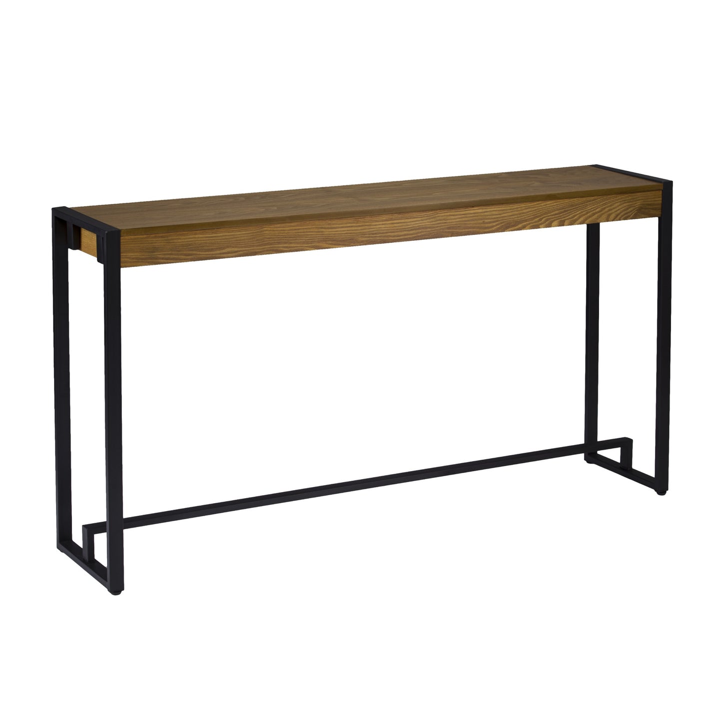 54" Gray Brown and Black Distressed Sled Console Table