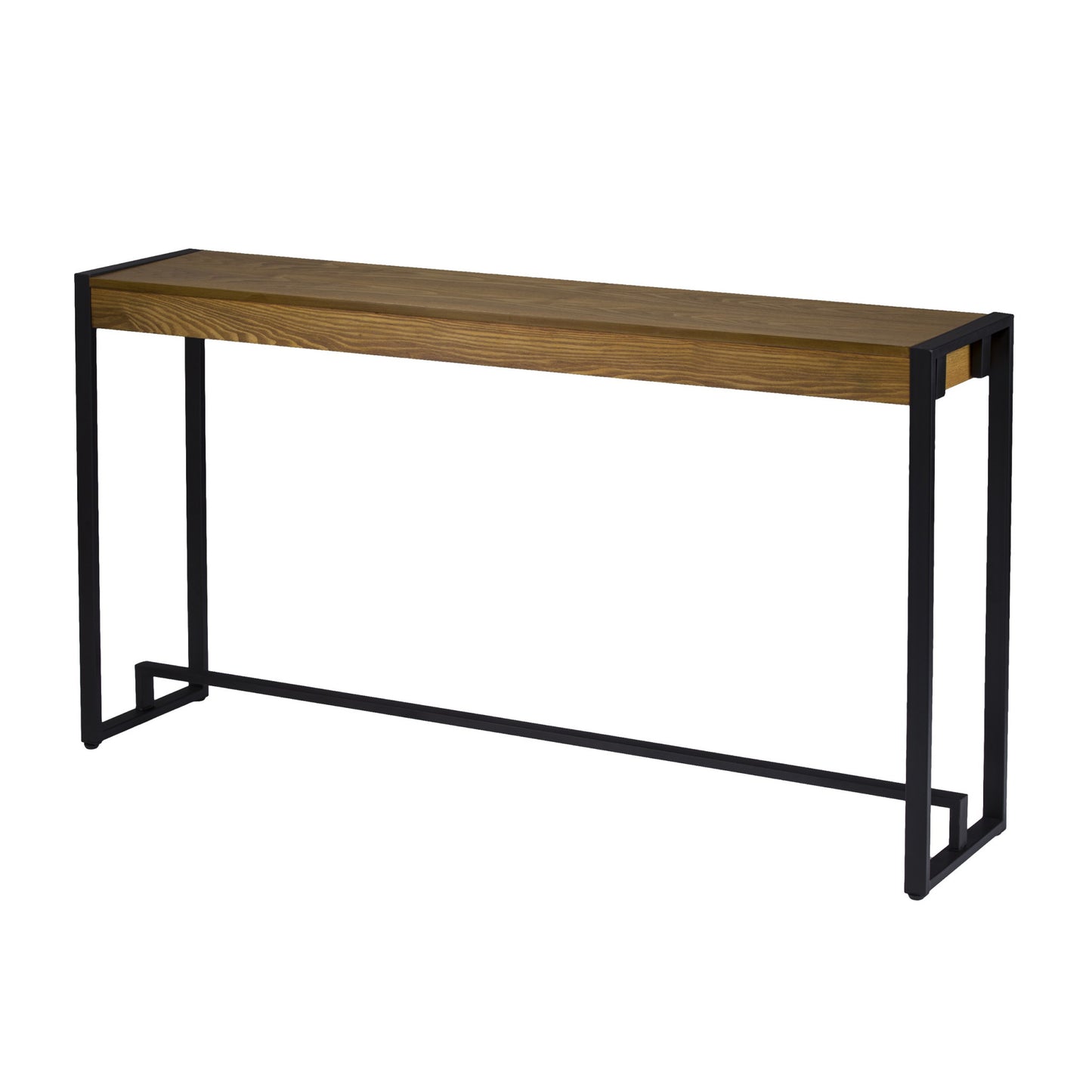 54" Gray Brown and Black Distressed Sled Console Table