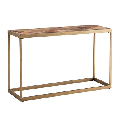 48" Natural and Brass Solid Wood and Iron Frame Console Table