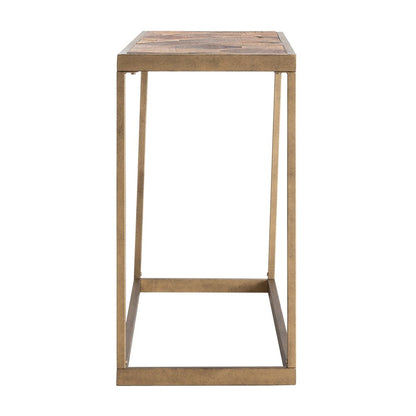 48" Natural and Brass Solid Wood and Iron Frame Console Table