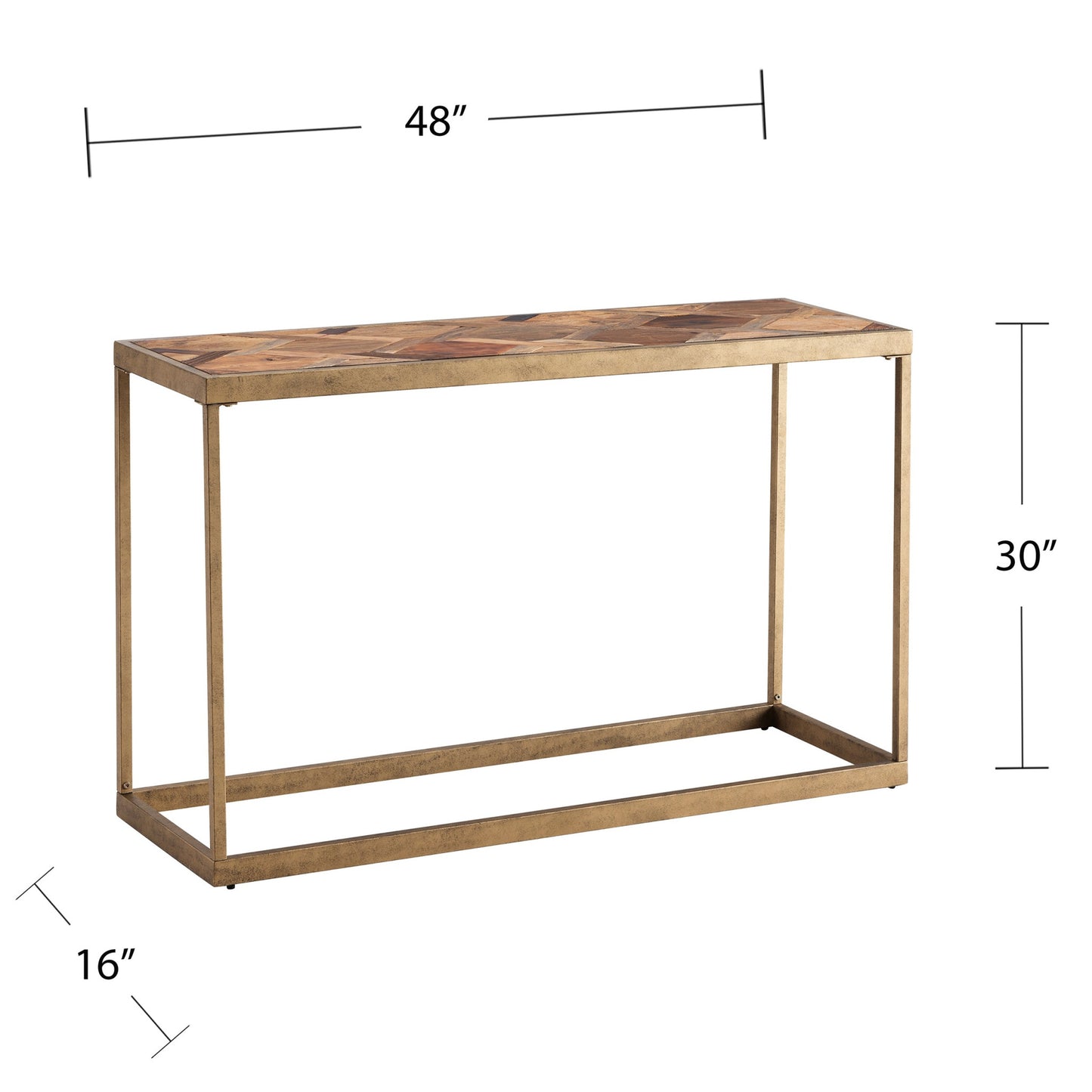 48" Natural and Brass Reclaimed Wood Frame Console Table