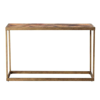 48" Natural and Brass Solid Wood and Iron Frame Console Table