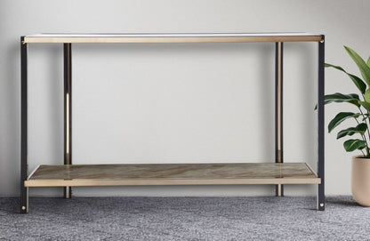 50" Smoky Black and Champagne Mirrored Glass Console Table With Shelf