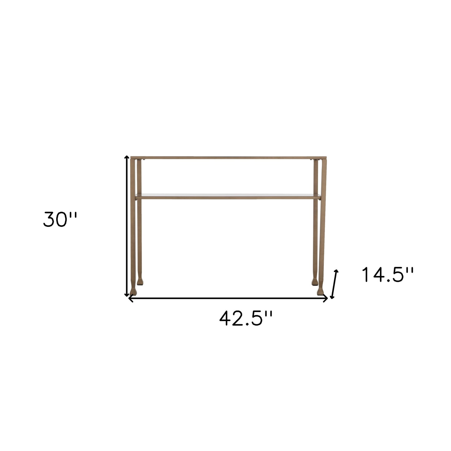 43" Clear and Gold Glass Console Table With Shelves