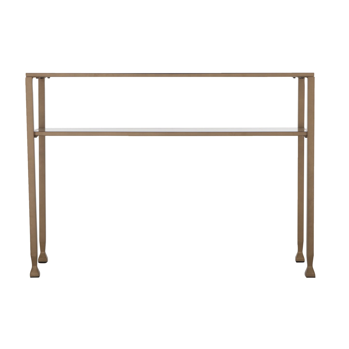 43" Clear and Gold Glass Console Table With Shelves