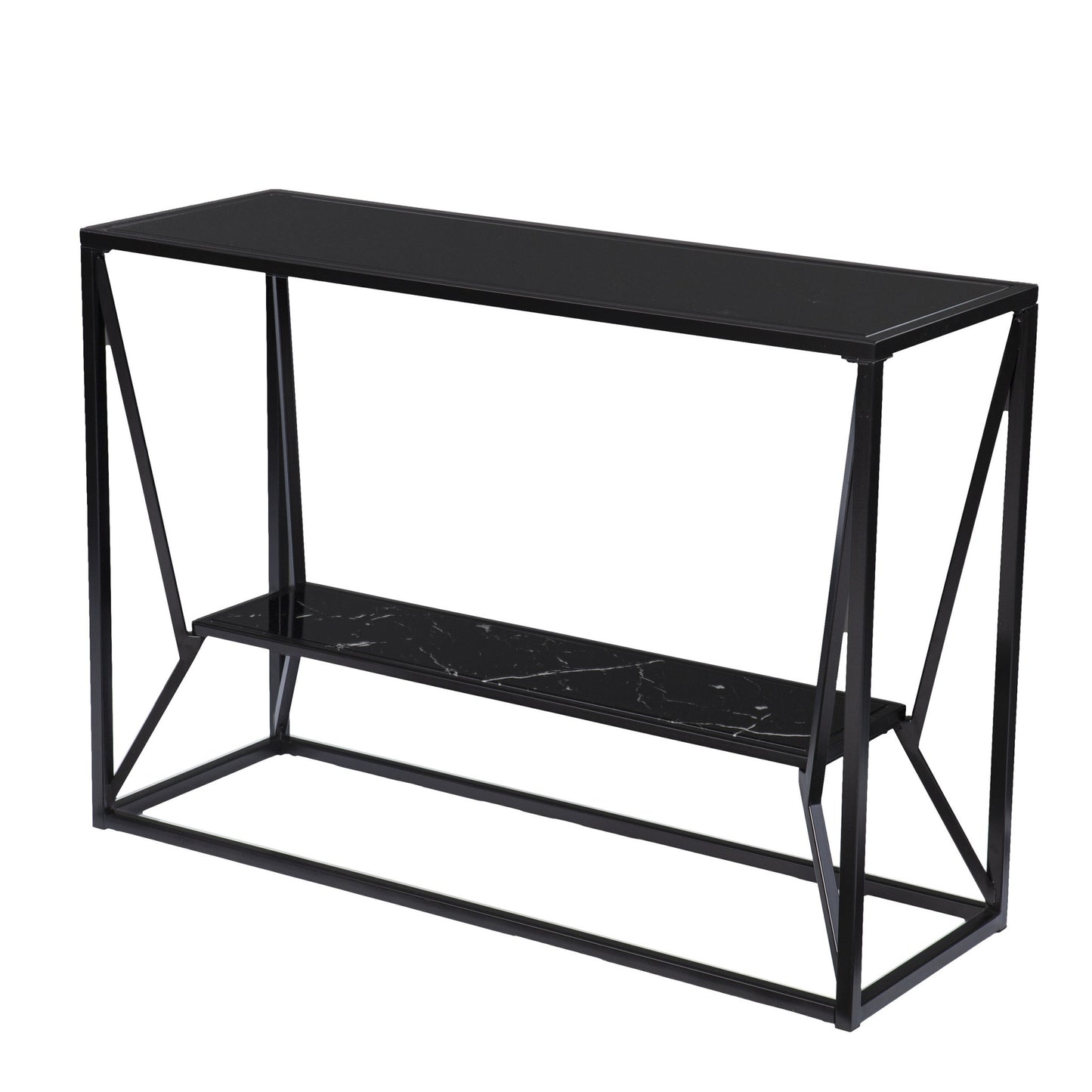 42" Black Glass Frame Console Table With Storage