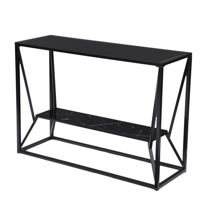 42" Black Glass and Metal A Frame Console Table With Shelf