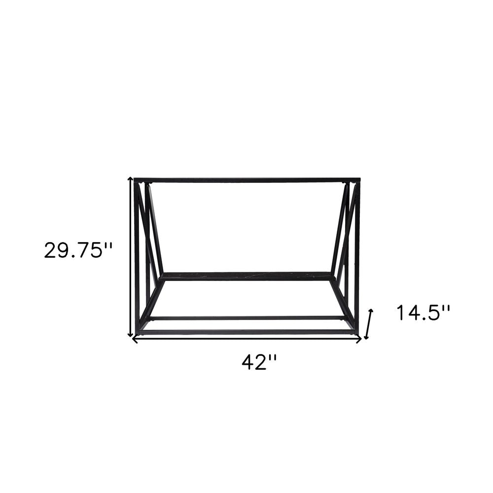 42" Black Glass and Metal A Frame Console Table With Shelf