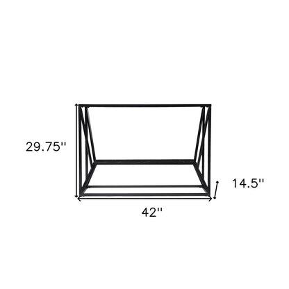 42" Black Glass and Metal A Frame Console Table With Shelf