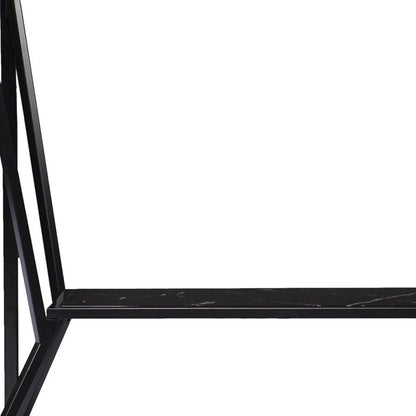 42" Black Glass and Metal A Frame Console Table With Shelf