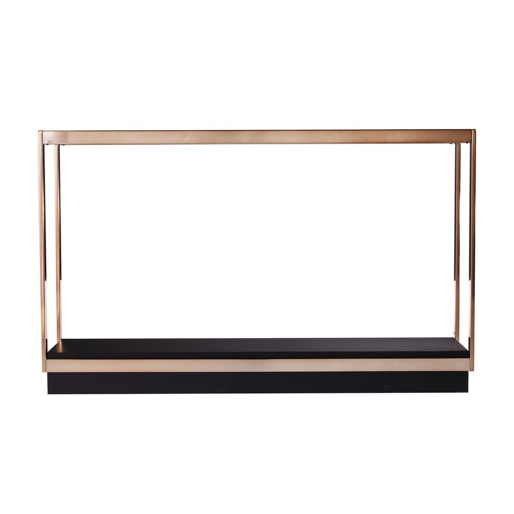 48" Clear Black and Champagne Glass Floor Shelf Console Table With Shelf