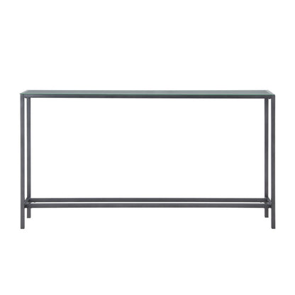 56" Silver and Gunmetal Mirrored Glass and Metal Console Table