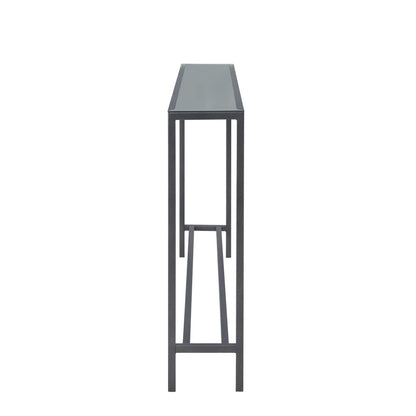 56" Silver and Gunmetal Mirrored Glass and Metal Console Table