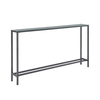 56" Silver and Gunmetal Mirrored Glass and Metal Console Table