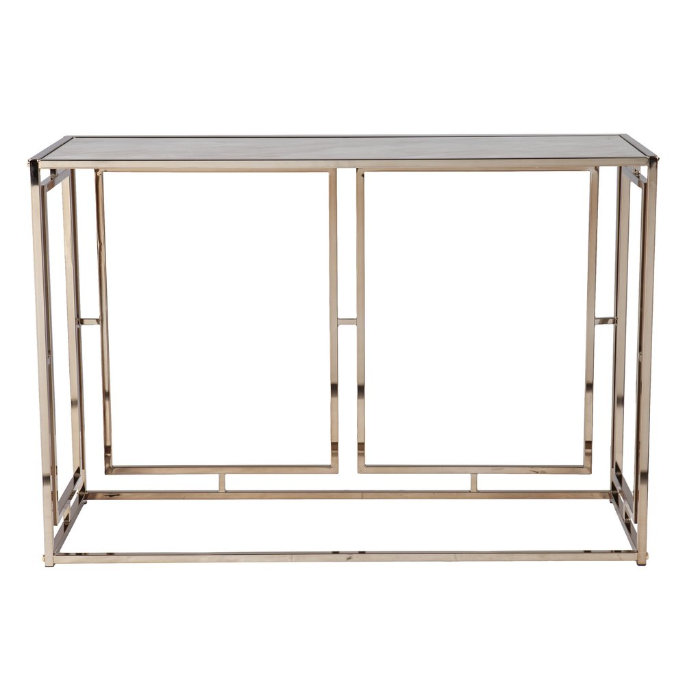 44" Champagne and Gold Faux Marble and Metal Frame Console Table