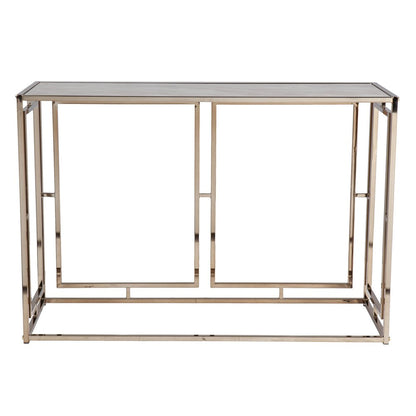 44" Champagne and Gold Faux Marble and Metal Frame Console Table