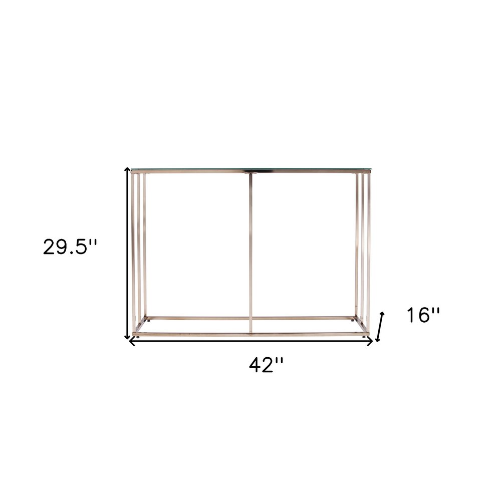 42" Clear and Gold Glass and Metal Frame Console Table