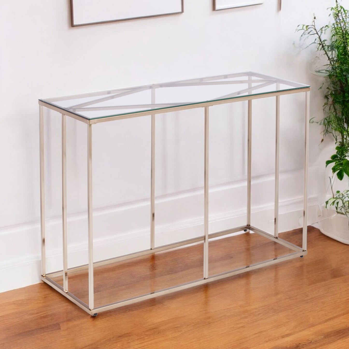 42" Clear and Gold Glass Frame Console Table