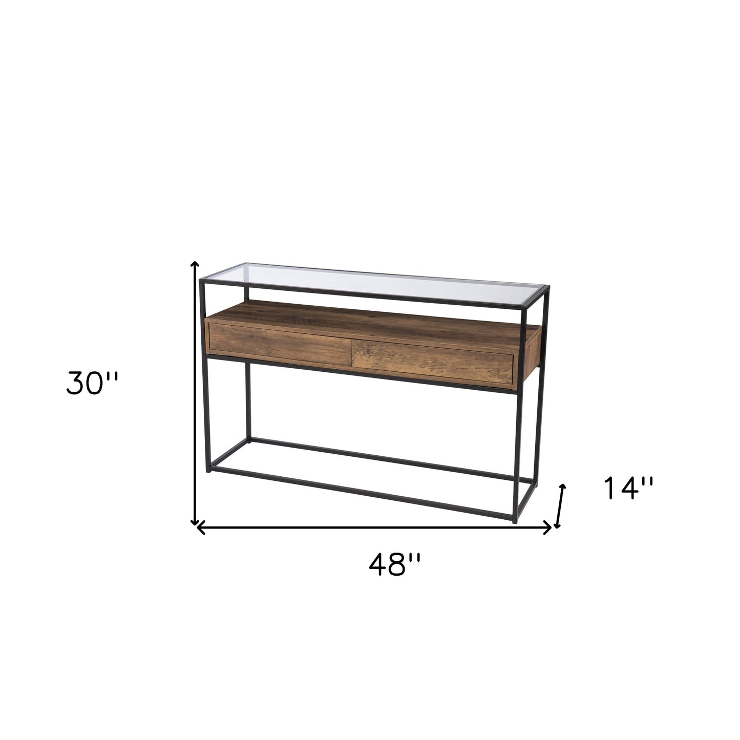 48" Clear and Black Glass Frame Console Table With Storage With Storage