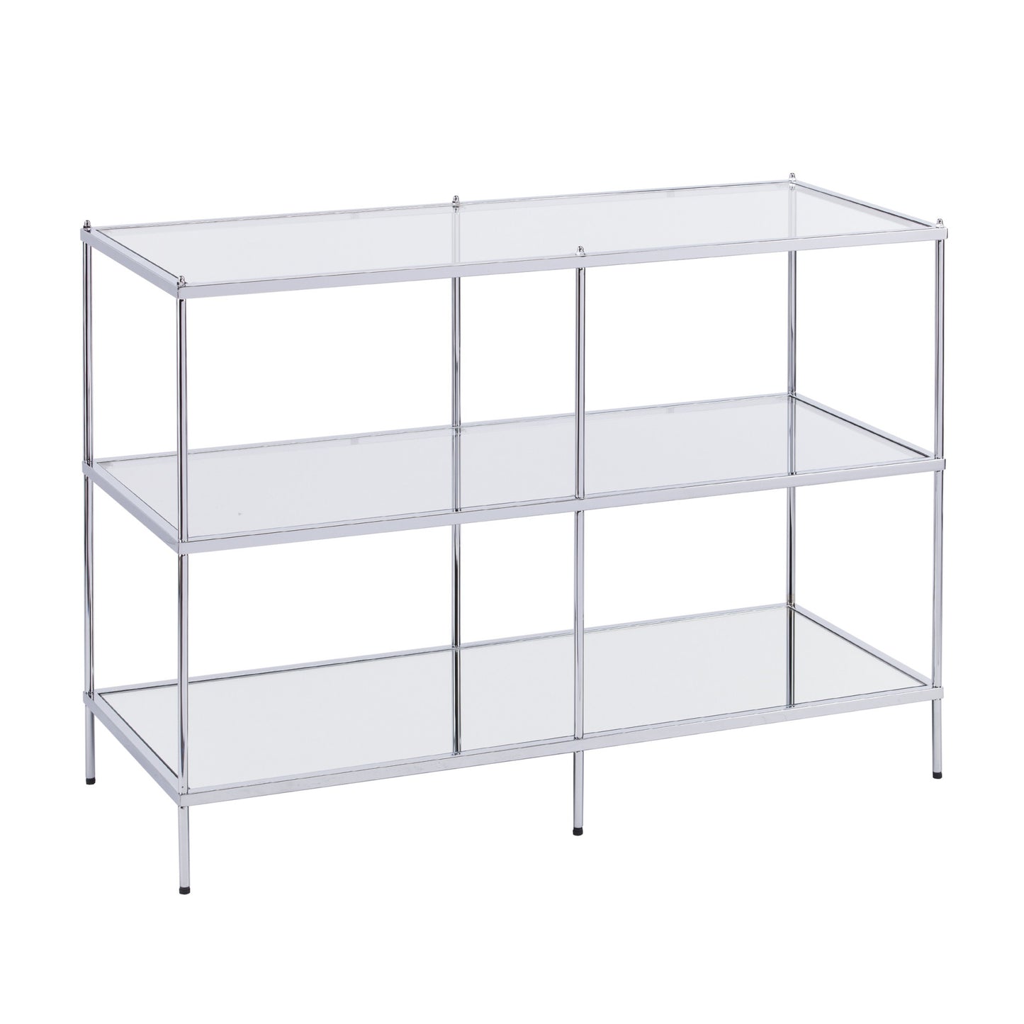 42" Clear and Silver Glass Mirrored Floor Shelf Console Table With Storage