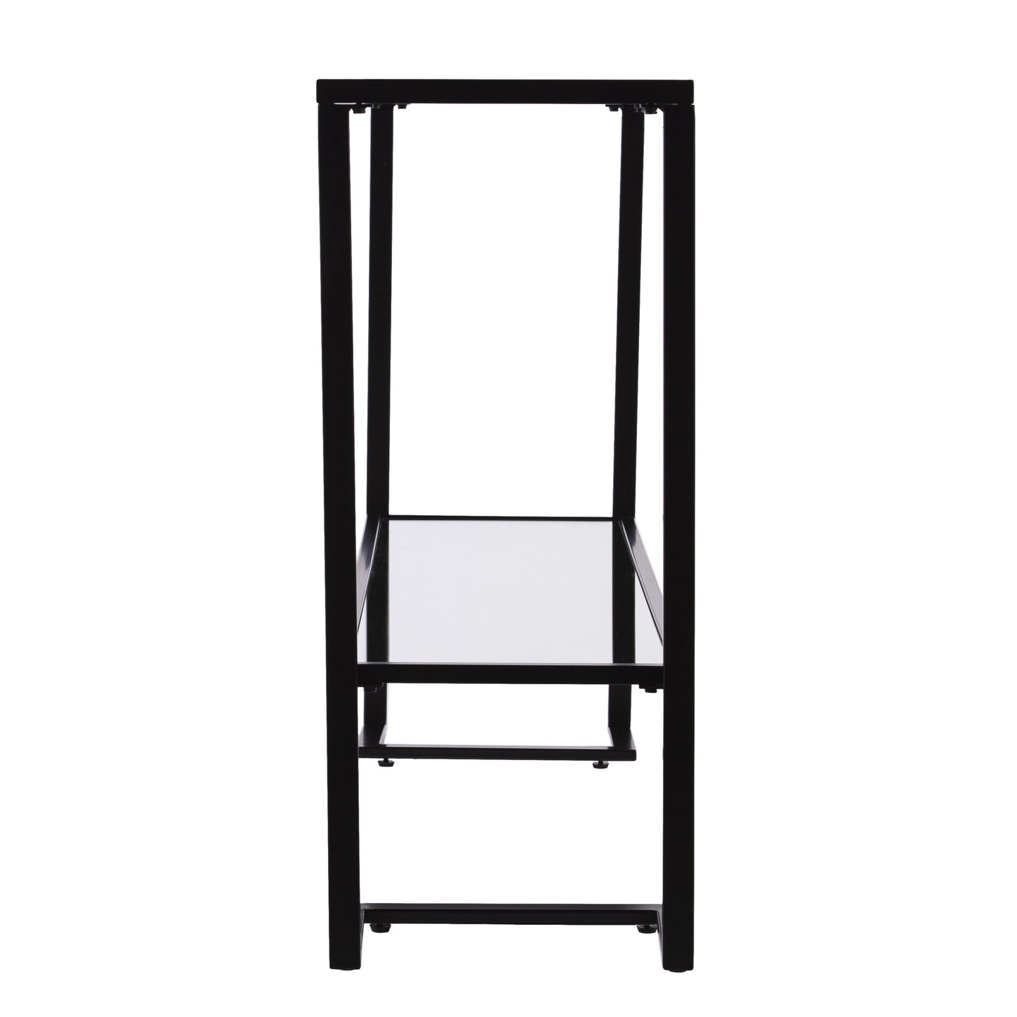 52" Clear and Black Glass Mirrored Frame Console Table With Storage