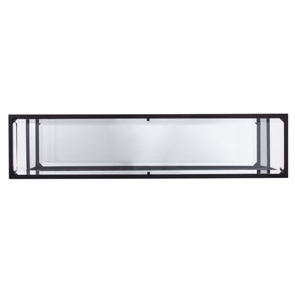 52" Clear and Black Glass Mirrored Sled Console Table With Shelves