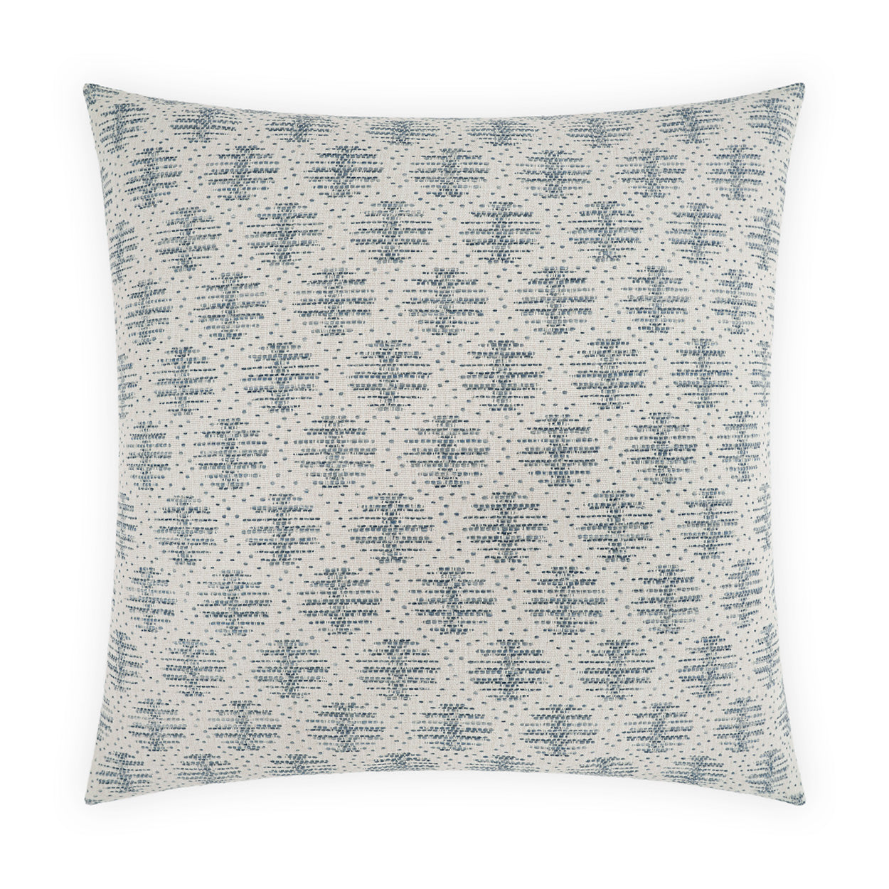 Square throw pillow with a cream base and blue storm circular-dots pattern; woven fabric for home decor.