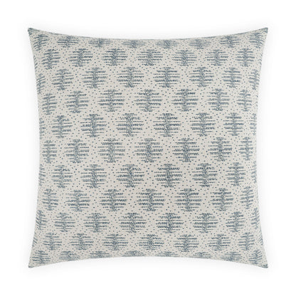 Square throw pillow with a cream base and blue storm circular-dots pattern; woven fabric for home decor.