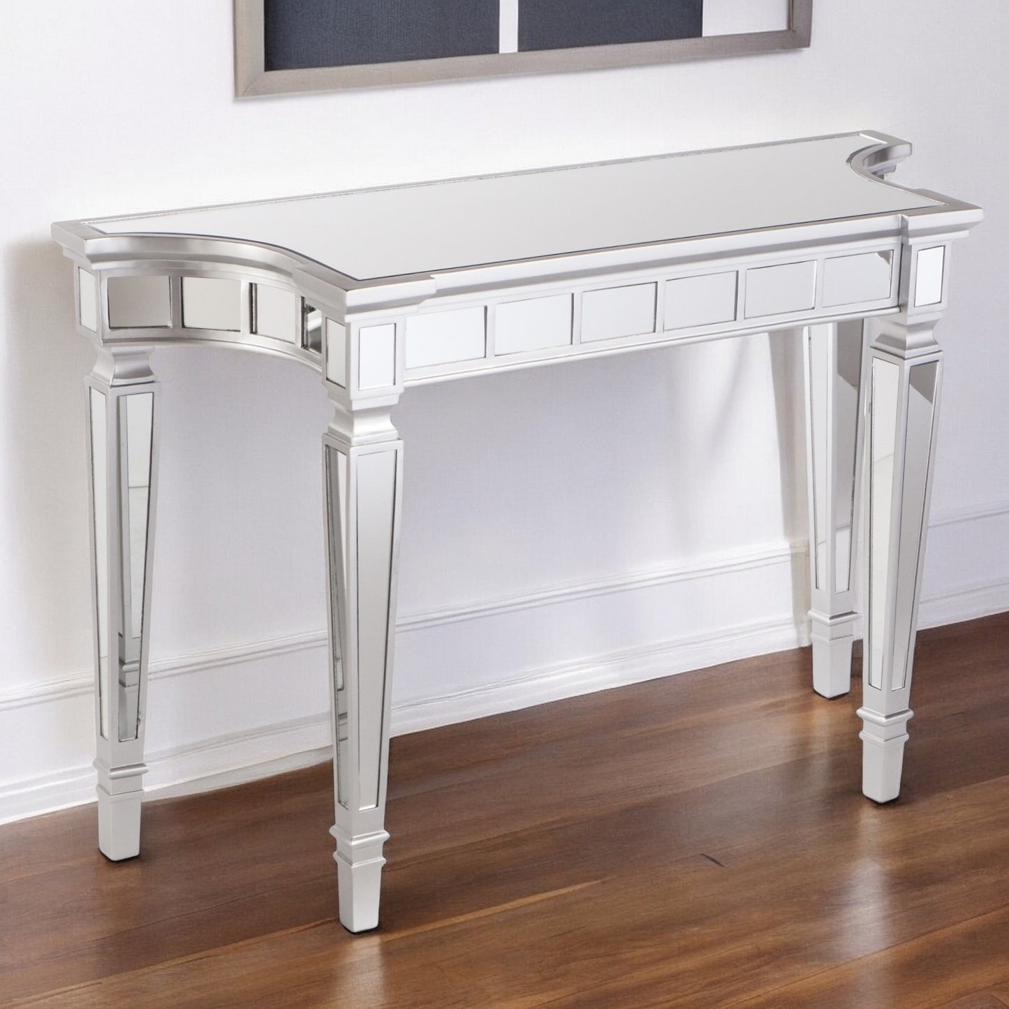 45" Silver Mirrored Glass Free Form Console Table